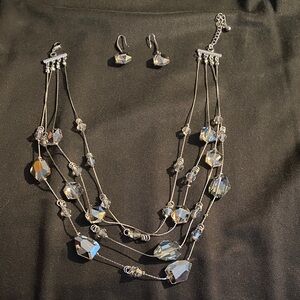 Crystal, 4 tiered, Silver and Crystal Necklace Set